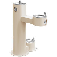 Halsey Taylor Endura II 4420DBBGE Beige Non-Filtered Outdoor Tubular Bi-Level Pedestal Drinking Fountain with Pet Station
