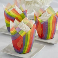 Enjay Rainbow Print Tulip Baking Cup 2 inch x 3 1/4 inch - 1000/Case