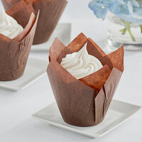 Enjay Chocolate Brown Tulip Baking Cup 2 inch x 3 3/4 inch - 1000/Case