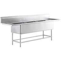 Regency Spec Line 112 inch 14 Gauge Stainless Steel Three Compartment Commercial Sink with 2 Drainboards - 24 inch x 24 inch x 14 inch Bowls