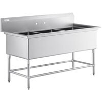 Regency Spec Line 69 inch 14 Gauge Stainless Steel Three Compartment Commercial Sink - 20 inch x 28 inch x 14 inch Bowls