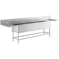Regency Spec Line 142 inch 14 Gauge Stainless Steel Three Compartment Commercial Sink with 2 Drainboards - 30 inch x 24 inch x 14 inch Bowls