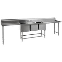Eagle Group Spec-Master FN2060-3-36-14/3 138" 14-Gauge Stainless Steel Three Compartment Commercial Sink with Two 36" Drainboards - 20" x 20" x 14" Bowls