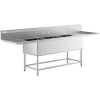 Regency Spec Line 112 inch 14 Gauge Stainless Steel Three Compartment Commercial Sink with 2 Drainboards - 20 inch x 28 inch x 14 inch Bowls