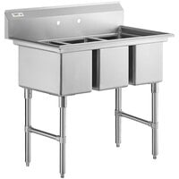 Regency 45 inch 16-Gauge Stainless Steel Three Compartment Commercial Sink with Stainless Steel Legs and Cross Bracing - 12 inch x 20 inch x 12 inch Bowls