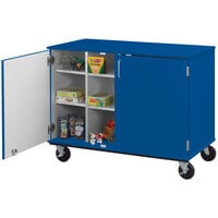 I.D. Systems 36 inch Tall Royal Blue Mobile Cubbie Storage Cart with Locking Doors 80240F36045