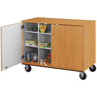 I.D. Systems 36 inch Tall Maple Mobile Cubbie Storage Cart with Locking Doors 80240F36073