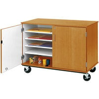 I.D. Systems 36 inch Light Oak Slotted Storage Cart with Locking Door 80117F36024