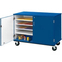 I.D. Systems 36 inch Royal Blue Slotted Storage Cart with Locking Door 80117F36045