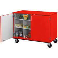 I.D. Systems 36 inch Tall Tulip Red Mobile Cubbie Storage Cart with Locking Doors 80240F36043