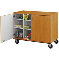 I.D. Systems 36 inch Tall Light Oak Mobile Cubbie Storage Cart with Locking Doors 80240F36024