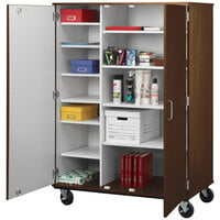 I.D. Systems 67 inch Tall Dark Walnut Closed Shelf Storage Cart with Lock 80185F67022