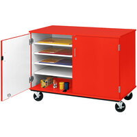 I.D. Systems 36 inch Tulip Red Slotted Storage Cart with Locking Door 80117F36043
