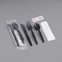 Dixie Black Heavy Weight Polystyrene Fork, Knife, Spoon, Napkin, Salt, and Pepper Wrapped Cutlery Kit - 250/Case