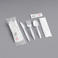 Dixie White Medium Weight Polypropylene Fork, Knife, Spoon, Napkin, Salt, and Pepper Wrapped Cutlery Kit - 250/Case