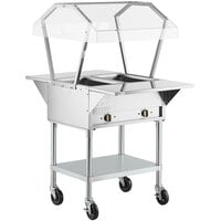 ServIt Two Pan Open Well Electric Steam Table with 2-Sided Sneeze Guard, (2) Fixed Tray Slides, and Casters - 120V, 1000W