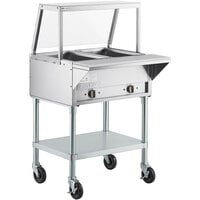 ServIt Two Pan Open Well Electric Steam Table with Angled Sneeze Guard and Casters - 120V, 1000W