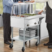 ServIt Two Pan Open Well Electric Steam Table with Angled Sneeze Guard and Casters - 120V, 1000W