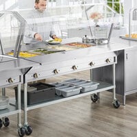ServIt Five Pan Open Well Electric Steam Table with 2-Sided Sneeze Guard, (2) Fixed Tray Slides, and Casters - 208/240V, 3750W