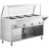ServIt Four Pan Open Well Electric Steam Table with Partially Enclosed Base and Angled Sneeze Guard - 120V, 2000W