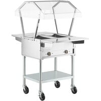 ServIt Two Pan Open Well Electric Steam Table with 2-Sided Sneeze Guard, (2) Drop Down Tray Slides, and Casters - 120V, 1000W