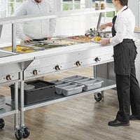 ServIt Five Pan Open Well Electric Steam Table with Angled Sneeze Guard and Casters - 208/240V, 3750W