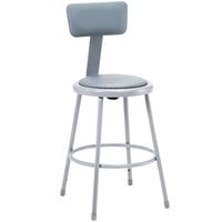 National Public Seating 6424B 24" Gray Round Padded Lab Stool with Adjustable Padded Backrest