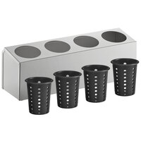Choice Four Hole Stainless Steel Flatware Organizer with Black Perforated Plastic Cylinders