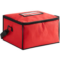 Red Nylon Insulated Food Delivery Bag, 16" x 14" x 10" - Holds (4) 2 1/2" Deep 1/2 Size Food Pans or (8) 2 Qt. Containers