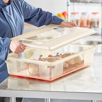 Cambro Camwear 26 inch x 18 inch x 6 inch Yellow Polycarbonate Food Storage Box with Lid and Drain Tray