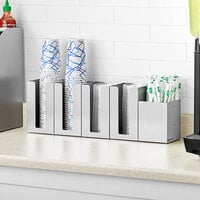 ServSense Stainless Steel 5-Section Countertop / Wall Mount Cup / Lid / Straw Organizer