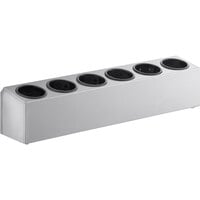 Choice Six Hole Single Row Stainless Steel Flatware Organizer with Black Perforated Plastic Cylinders