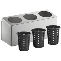 Choice Three Hole Stainless Steel Flatware Organizer with Black Perforated Plastic Cylinders