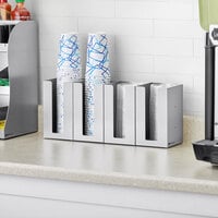 ServSense Stainless Steel 4-Section Countertop / Wall Mount Cup / Lid Organizer