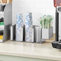 ServSense Adjustable 3-Section Stainless Steel Wall Mount / Countertop Cup / Lid Holder with Straw Caddy Attachment