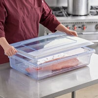 Carlisle StorPlus 26 inch x 18 inch x 6 inch Blue Food Storage Box with Lid and Drain Tray