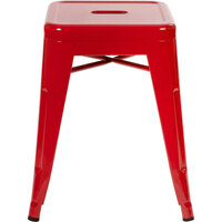 Flash Furniture ET-BT3503-18-RED-GG 18 inch Red Stackable Metal Indoor / Outdoor Backless Standard Height Stool with Square Drain Seat - 4/Pack