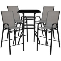 Flash Furniture TLH-073H092H4-GR-GG 27 1/2 inch x 27 1/2 inch x 39 1/2 inch Outdoor Glass Bar Table Set with 4 Gray Chairs