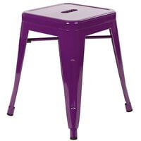 Flash Furniture ET-BT3503-18-PR-GG 18" Purple Stackable Metal Indoor / Outdoor Backless Standard Height Stool with Square Drain Seat - 4/Pack