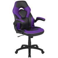 Flash Furniture CH-00095-PR-GG High-Back Purple LeatherSoft Swivel Office Chair / Video Game Chair with Flip-Up Arms