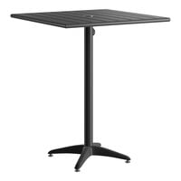 Lancaster Table & Seating 32" x 32" Black Powder-Coated Aluminum Bar Height Outdoor Table with Umbrella Hole