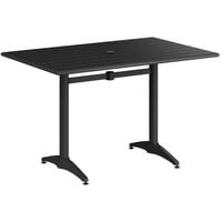 Lancaster Table & Seating 32" x 48" Black Powder-Coated Aluminum Dining Height Outdoor Table with Umbrella Hole