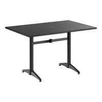 Lancaster Table & Seating 32" x 48" Black Powder-Coated Aluminum Dining Height Outdoor Table with Umbrella Hole