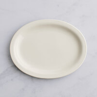 Choice 11" x 9" Ivory (American White) Narrow Rim Oval Stoneware Platter - 12/Case
