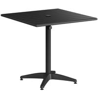 Lancaster Table & Seating 32 inch x 32 inch Black Powder-Coated Aluminum Dining Height Outdoor Table with Umbrella Hole