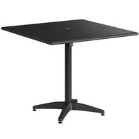 Lancaster Table & Seating 36 inch x 36 inch Black Powder-Coated Aluminum Dining Height Outdoor Table with Umbrella Hole