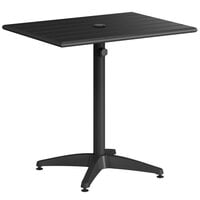 Lancaster Table & Seating 24" x 32" Black Powder-Coated Aluminum Dining Height Outdoor Table with Umbrella Hole