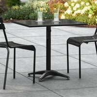 Lancaster Table & Seating 24 inch x 32 inch Black Powder-Coated Aluminum Dining Height Outdoor Table with Umbrella Hole