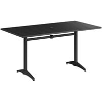 Lancaster Table & Seating 32" x 60" Black Powder-Coated Aluminum Dining Height Outdoor Table with Umbrella Hole