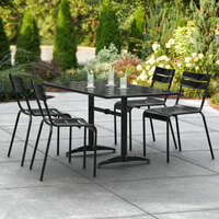 Lancaster Table & Seating 32 inch x 60 inch Black Powder-Coated Aluminum Dining Height Outdoor Table with Umbrella Hole